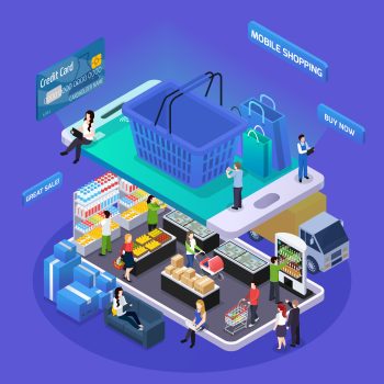E-commerce Isometric Composition E-commerce shopping glow isometric composition online grocery store on mobile device screen basket customers vector illustration SSUCv3H4sIAAAAAAACA01RTWvDMAz9K8LndN3YLfcyGAzKtlvZwVG0VNS2guykKyX/fXI/xm7S05P09HR2nc+Mrj07DmHKRX1hSa59ahz1XETZB9c+Lo3LxZcpUzauZegLDVa95Pchu3PFXes+CfdJggwnZ41TZ9AmEBaVxJjd0tyJW5Ix0B/pjTNSCD6RTEb7apwfKOGp7rSlSoH8RcLOSodjIY03PTP3JNfQTz3X0M2CPlj9ueq12yRWdFA/7hmVZ9Ka95RRq8AVSoykSJD3Mo6cBhiCHIGzRCrKCEYYJXN1CCQFTgSDCpKewKYrGQhROg4EPc1cJ6ESJTB/DlTgKoI0w2xmiMJ/zx9gY4b7zpo32w/wqYd3Sj0ZK8Hr9gW+RaOZ1rjyU61zzc3D66y8RklIY5l8WN8usd+t7rcYXQ7212VZfgFi0pKa9QEAAA==